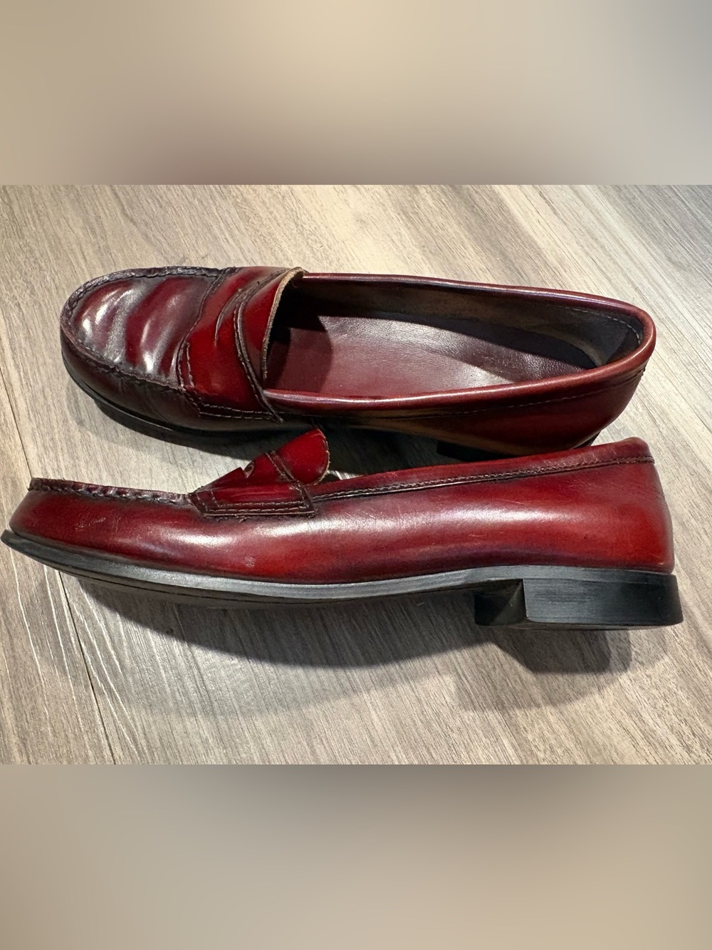 G.H. Bass & Co. Wine Red Leather Penny Loafers - Picture 2 of 6